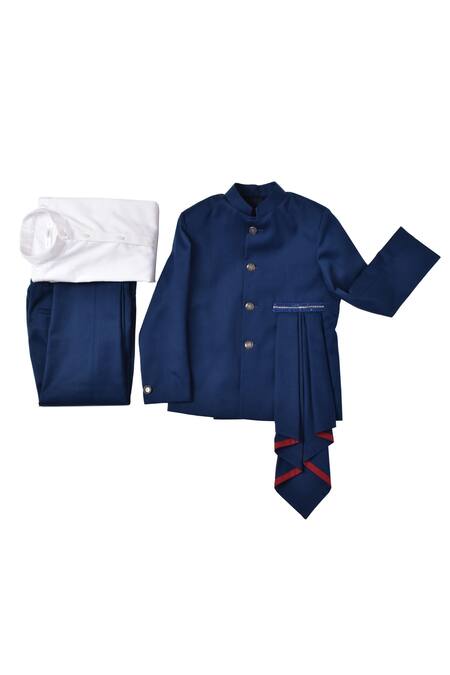 Partykles Blue Terrycloth Embroidery Draped Jodhpuri Jacket Kurta Set Online at Aza Fashions Partykles_Blue Terrycloth Embroidery Draped Jodhpuri Jacket Kurta Set _Online_at_Aza_Fashions