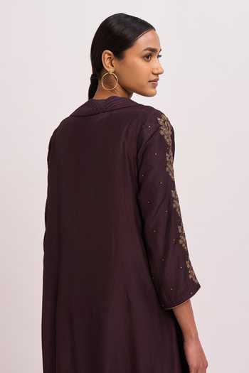 Shop_Dot_Purple Cotton Silk Zari Work V Neck Embroidered Angrakha And Pant Set _Online_at_Aza_Fashions