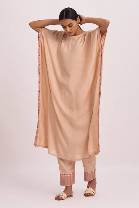 Dot Beige Cotton Silk Resham And Kasab Work Round Kaftan Kurta & Pant Set Online at Aza Fashions Dot_Beige Cotton Silk Resham And Kasab Work Round Kaftan Kurta & Pant Set _Online_at_Aza_Fashions