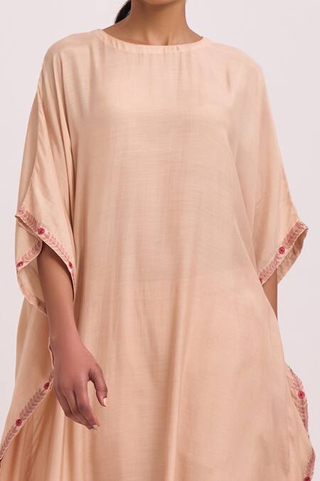 Buy Dot Beige Cotton Silk Resham And Kasab Work Round Kaftan Kurta & Pant Set Online at Aza Fashions Buy_Dot_Beige Cotton Silk Resham And Kasab Work Round Kaftan Kurta & Pant Set _Online_at_Aza_Fashions