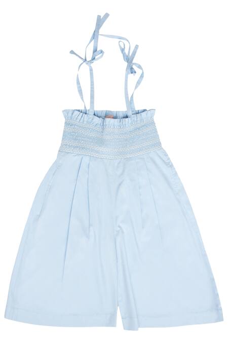 Buy Little Luxury Blue Cotton Culotte Jumpsuit Online at Aza Fashions Buy_Little Luxury_Blue Cotton Culotte Jumpsuit _Online_at_Aza_Fashions
