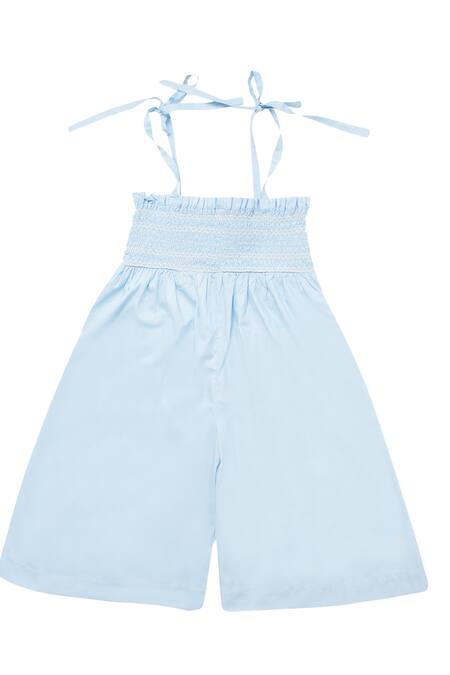 Shop Little Luxury Blue Cotton Culotte Jumpsuit Online at Aza Fashions Shop_Little Luxury_Blue Cotton Culotte Jumpsuit _Online_at_Aza_Fashions