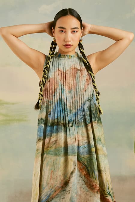 Buy_Cord_Multi Color 100% Pure Linen Valley Round Coastal Printed Kurta And Pant Set_Online_at_Aza_Fashions