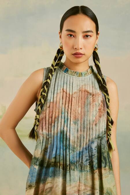 Shop_Cord_Multi Color 100% Pure Linen Valley Round Coastal Printed Kurta And Pant Set_Online_at_Aza_Fashions