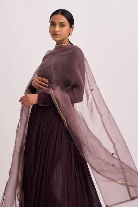 Dot_Purple Cotton Silk Zari Round Embroidered Anarkali Set _Online_at_Aza_Fashions