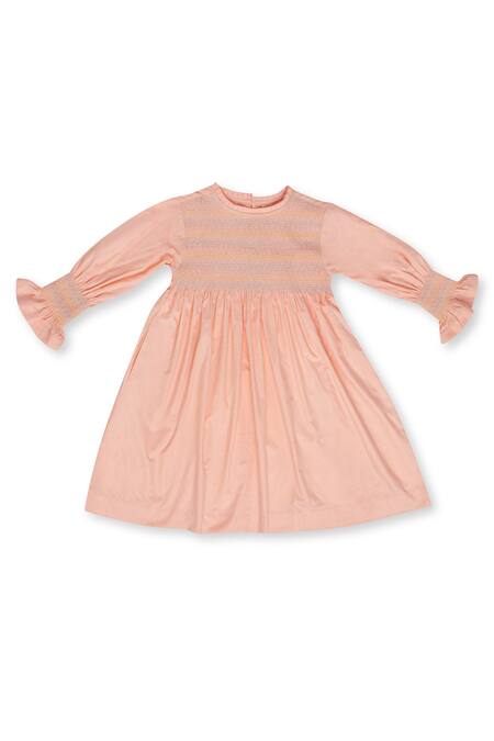 Little Luxury_Pink Cotton Embroidery Powder Dress _Online_at_Aza_Fashions
