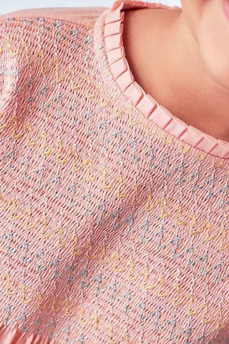 Shop_Little Luxury_Pink Cotton Embroidery Powder Dress _Online_at_Aza_Fashions