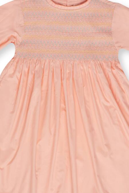 Little Luxury_Pink Cotton Embroidery Powder Dress _at_Aza_Fashions