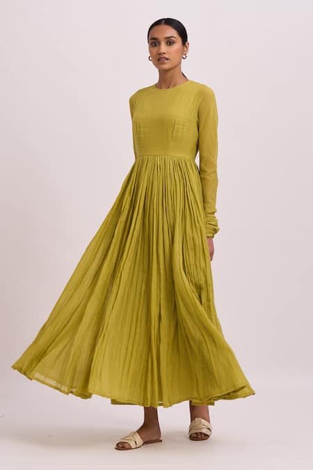 Dot_Green Anarkali Gauze, Pant Round Full Sleeve And Set _Online_at_Aza_Fashions