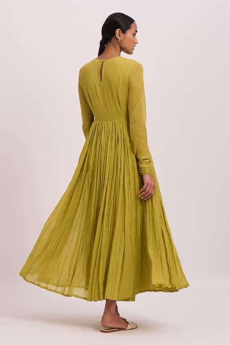 Buy_Dot_Green Anarkali Gauze, Pant Round Full Sleeve And Set _Online_at_Aza_Fashions