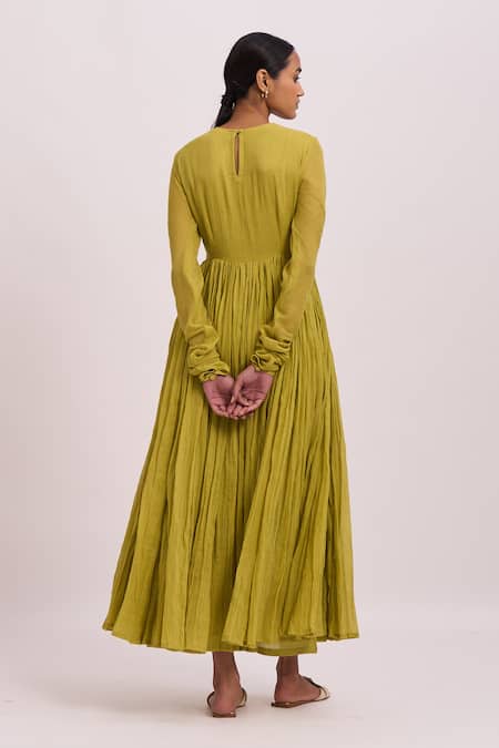 Shop_Dot_Green Anarkali Gauze, Pant Round Full Sleeve And Set _Online_at_Aza_Fashions