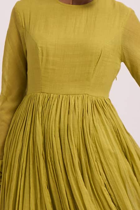 Dot_Green Anarkali Gauze, Pant Round Full Sleeve And Set _at_Aza_Fashions