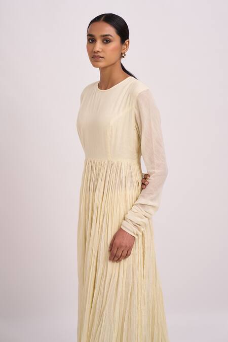 Buy_Dot_White Anarkali Gauze, Pant Round Pleated And Set _Online_at_Aza_Fashions