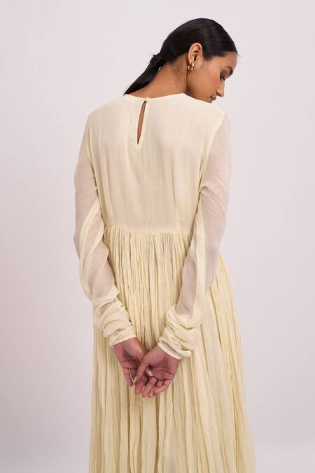 Shop_Dot_White Anarkali Gauze, Pant Round Pleated And Set _Online_at_Aza_Fashions