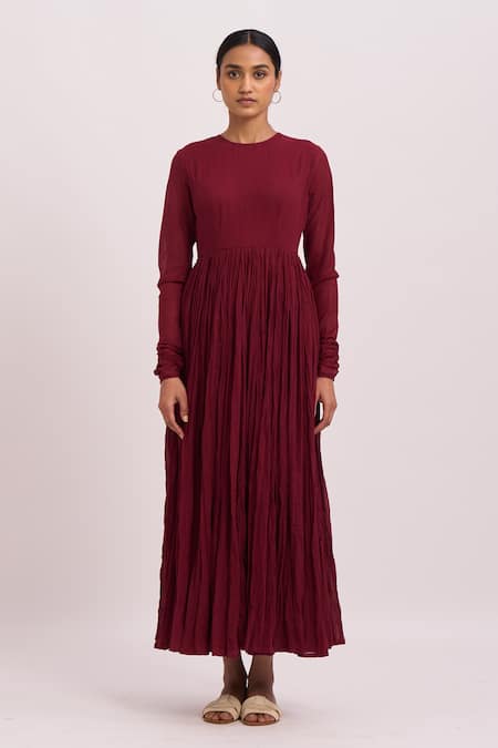 Dot_Maroon Anarkali Gauze, Pant Round And Set _Online_at_Aza_Fashions