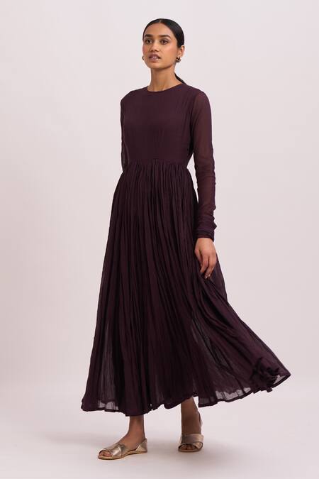 Buy_Dot_Purple Anarkali Gauze, Pant Round Pleated And Set _Online_at_Aza_Fashions