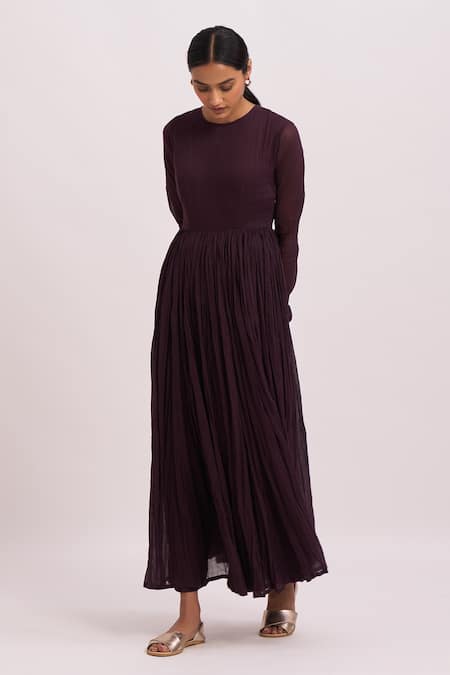 Shop_Dot_Purple Anarkali Gauze, Pant Round Pleated And Set _Online_at_Aza_Fashions