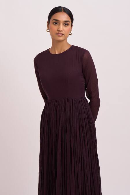 Dot_Purple Anarkali Gauze, Pant Round Pleated And Set _at_Aza_Fashions