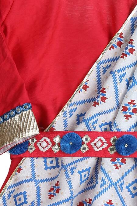 MI Dulce AN'YA_Red Cotton, Silk Gota Patti, Mirrors, Embroidery Organic Lehenga Set _Online_at_Aza_Fashions