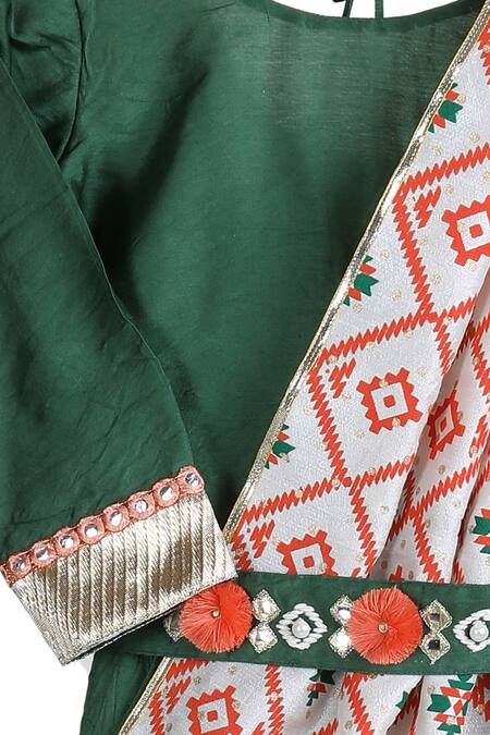 MI Dulce AN'YA_Green Cotton, Silk Gota Patti, Embroidery, Mirrors Organic Lehenga Set _Online_at_Aza_Fashions