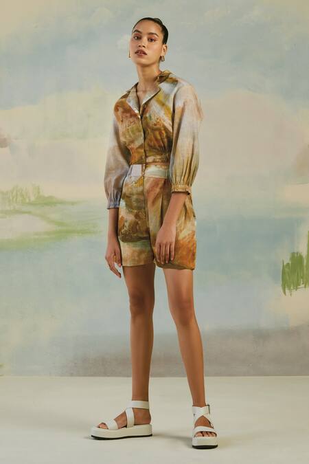 Cord_Brown Cotton Terrain Print Goa Shorts_Online_at_Aza_Fashions