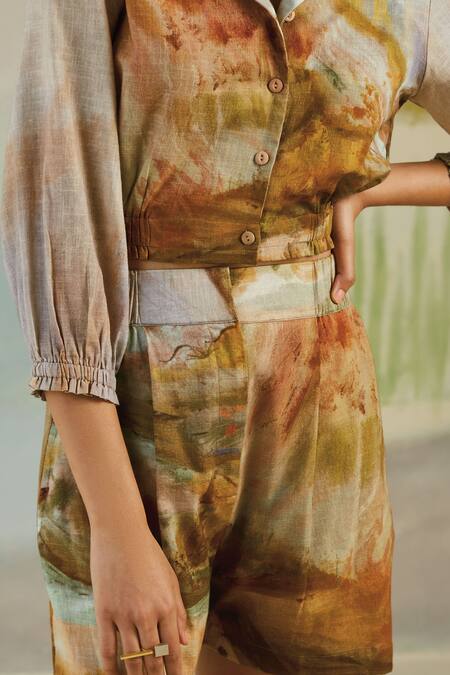 Buy_Cord_Brown Cotton Terrain Print Goa Shorts_Online_at_Aza_Fashions