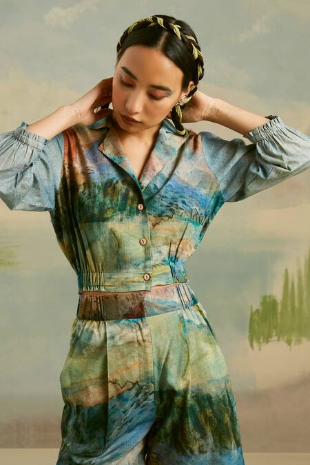 Cord_Blue Cotton Valley Print Goa Shorts_Online_at_Aza_Fashions