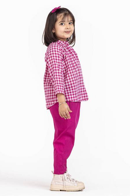 Three_Pink Handloom Cotton Handwoven Checkered Top  _Online_at_Aza_Fashions
