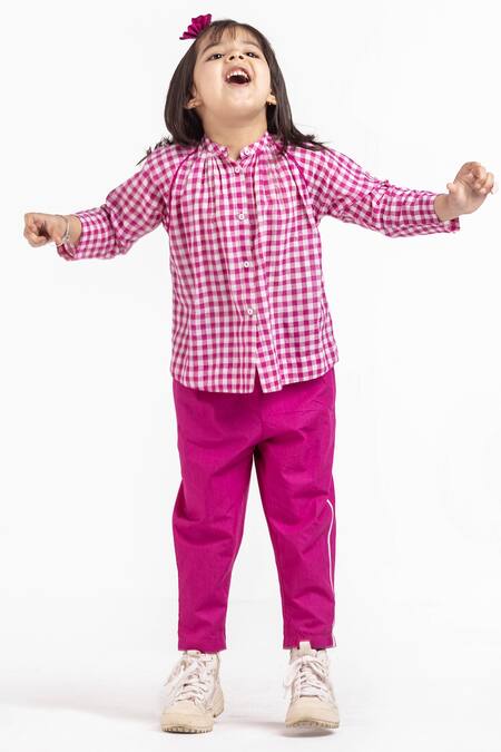 Buy_Three_Pink Handloom Cotton Handwoven Checkered Top  _Online_at_Aza_Fashions