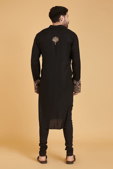 Shop Siddartha Tytler Black Rayon Floral Embroidered Kurta at Aza Fashions Shop_Siddartha Tytler_Black Rayon Floral Embroidered Kurta _at_Aza_Fashions