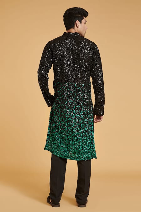 Shop Siddartha Tytler Green Georgette Sequin Work Kurta at Aza Fashions Shop_Siddartha Tytler_Green Georgette Sequin Work Kurta _at_Aza_Fashions
