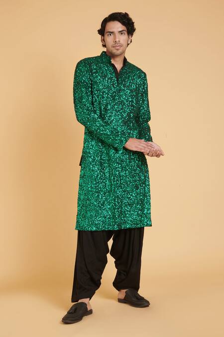 Siddartha Tytler Green Georgette Embroidered Sequin Work Kurta 