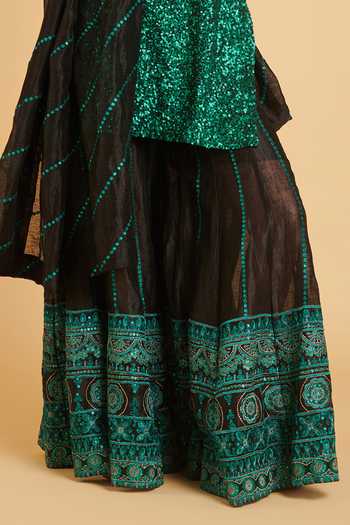 Siddartha Tytler_Black Kurta Georgette, Sharara And Dupatta Chanderi Sequin V Neck Work Set _Online_at_Aza_Fashions
