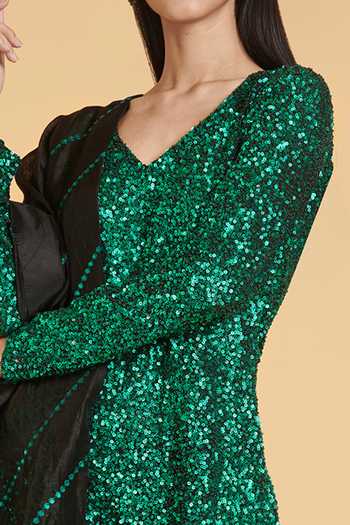 Buy_Siddartha Tytler_Black Kurta Georgette, Sharara And Dupatta Chanderi Sequin V Neck Work Set _Online_at_Aza_Fashions