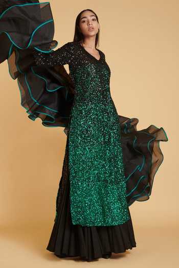Siddartha Tytler Ombre Sequin Work Kurta Sharara Set 