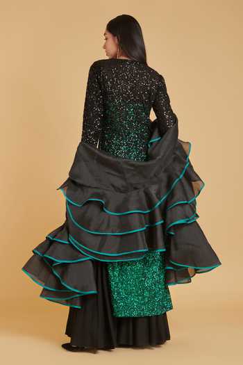 Siddartha Tytler Ombre Sequin Work Kurta Sharara Set 