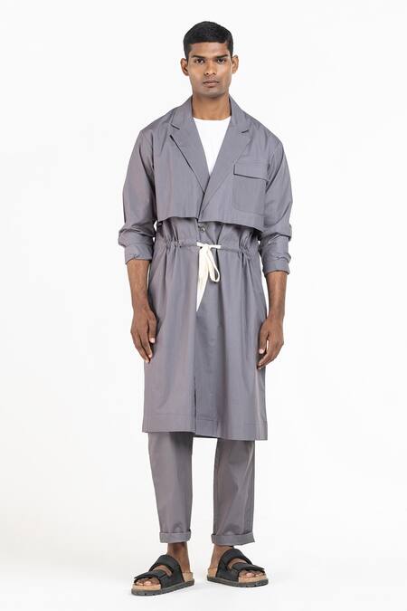 Buy_Three_Grey Poplin Plain Double Layered Jacket And Pant Set _Online_at_Aza_Fashions