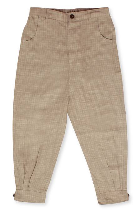 Little Luxury_Brown Linen Jogger Style Trousers _Online_at_Aza_Fashions