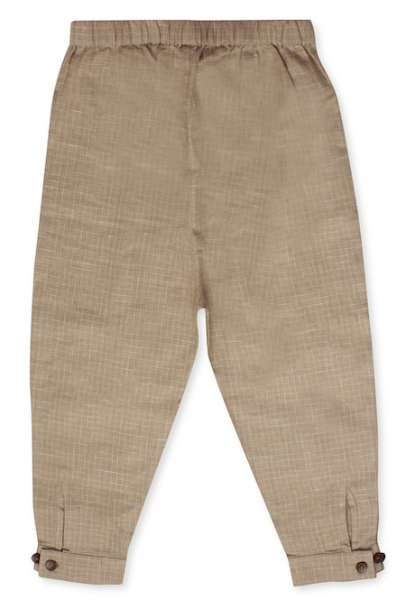 Buy_Little Luxury_Brown Linen Jogger Style Trousers _Online_at_Aza_Fashions