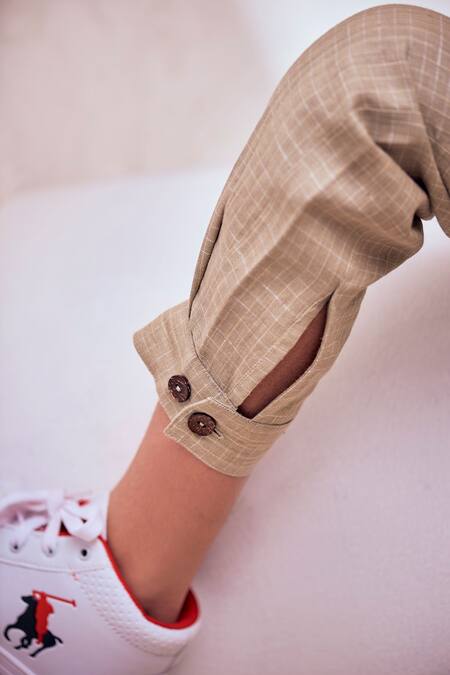 Little Luxury_Brown Linen Jogger Style Trousers _at_Aza_Fashions