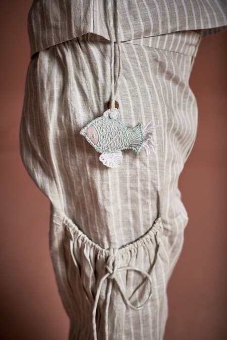 Buy_Little Luxury_Beige Linen Print Striped Baggy Pants  _Online_at_Aza_Fashions