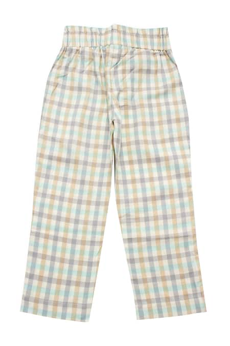 Buy_Little Luxury_Blue Cotton Aqua Checkered Paperbag Pants _Online_at_Aza_Fashions