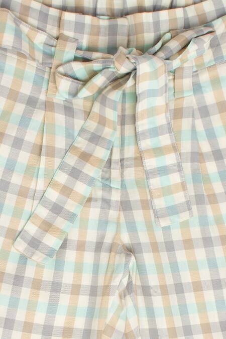 Shop_Little Luxury_Blue Cotton Aqua Checkered Paperbag Pants _Online_at_Aza_Fashions