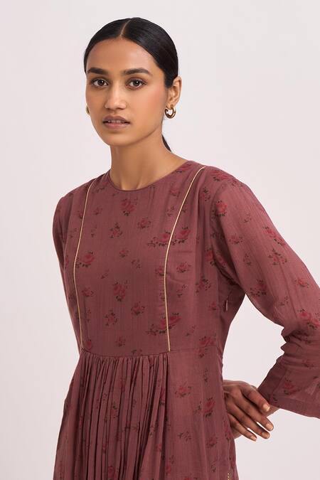 Buy_Dot_Pink Cotton Floral Motifs Round Printed Kurta And Pant Set _Online_at_Aza_Fashions