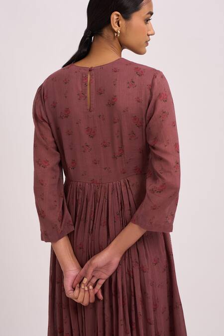 Shop_Dot_Pink Cotton Floral Motifs Round Printed Kurta And Pant Set _Online_at_Aza_Fashions
