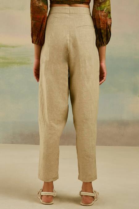 Buy_Cord_Beige Linen Poet Pants_Online_at_Aza_Fashions