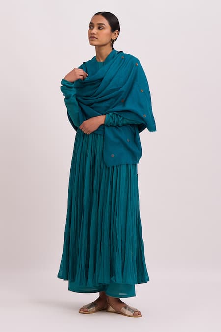 Shop Dot Blue Sequin Embroidered Shawl at Aza Fashions Shop_Dot_Blue Sequin Embroidered Shawl _at_Aza_Fashions