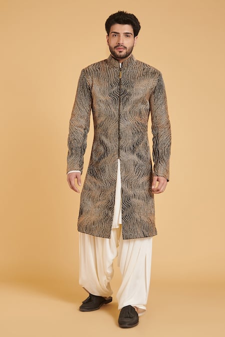 Siddartha Tytler Embroidered Front Zipper Sherwani 