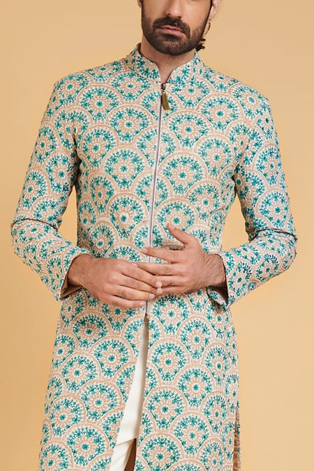 Siddartha Tytler_White Matka Silk Floral Embroidered Sherwani _Online_at_Aza_Fashions