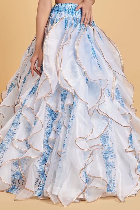 Siddartha Tytler_White Organza Printed Skirt _Online_at_Aza_Fashions